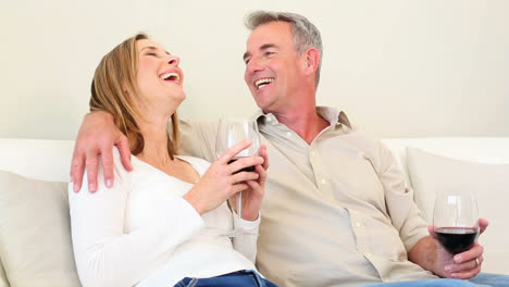 Mature-couple-drinking-red-wine-together-on-the-couch
