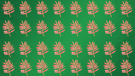 Animation-of-rows-of-red-leaves-on-green-background
