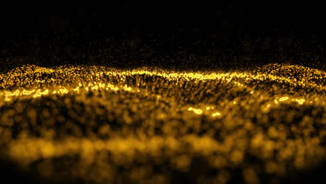 Animation-of-undulating-glowing-gold-granular-landscape-on-black-background