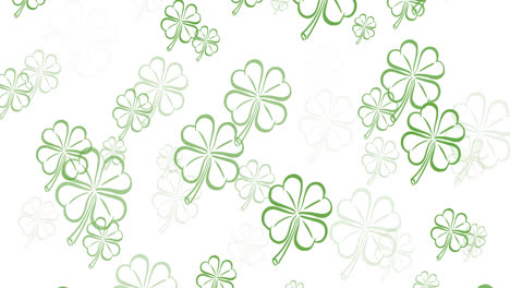 Digital-animation-of-multiple-clover-leaves-floating-against-white-background