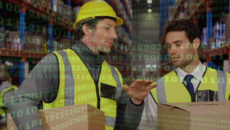 Animation-of-data-processing-over-men-working-in-warehouse