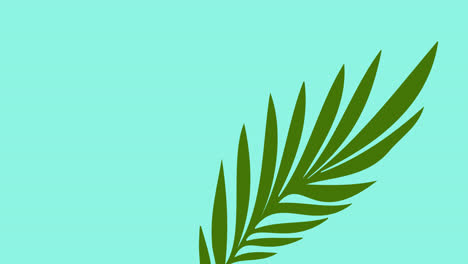 Animation-of-green-leaves-with-copy-space-on-blue-background