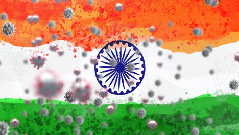 Zusammensetzung-Von-Covid-19-Zellen-über-Der-Indischen-Flagge