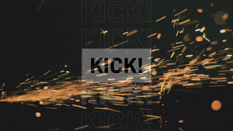 Animation-of-kick-text-over-fireworks-on-black-background