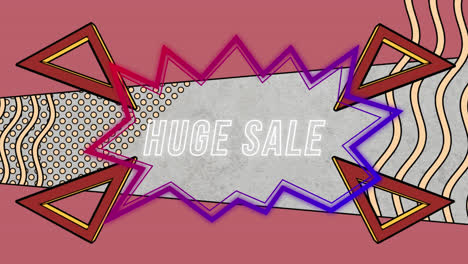 Animation-of-huge-sale-text-in-retro-speech-bubble-over-abstract-background