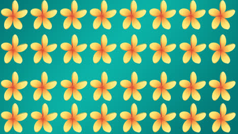 Animation-of-rows-of-yellow-flowers-on-blue-background