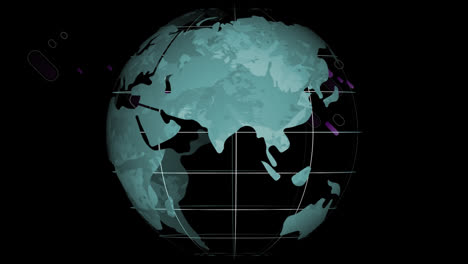 Animation-Von-Violetten-Lichtspuren-über-Dem-Globus-Auf-Schwarzem-Hintergrund