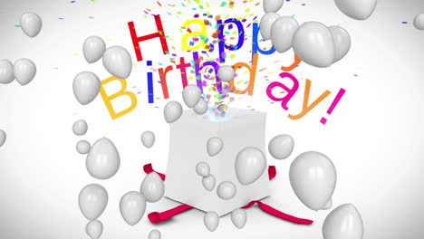 Animation-Von-Happy-Birthday-Text-über-Luftballons-Und-Geschenk-Auf-Weißem-Hintergrund