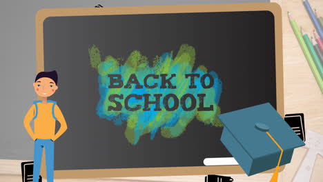 Animation-Des-Textes-„Zurück-Zur-Schule“-An-Bord-über-Notizbüchern