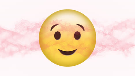 Digital-animation-of-red-digital-wave-over-winking-face-emoji-against-white-background