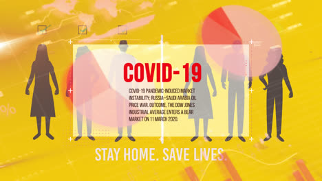 Animation-Des-Covid-19-Infektionstextes-über-Menschen-Mit-Masken-Und-Symbolen-Für-Erkrankte-Personen