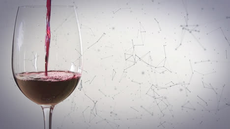 Animation-of-network-of-connections-over-glass-of-wine-on-white-background