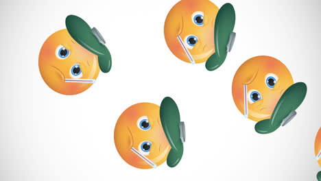 Animation-Von-Kranken-Emojis-Mit-Thermometer-Auf-Weißem-Hintergrund