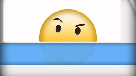 Digital-animation-of-thinking-face-emoji-against-white-and-blue-background