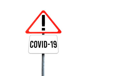 Digital-animation-of-covid-19-text-and-warning-sign-board-against-white-background