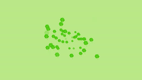 Digitale-Animation-Mehrerer-Kleeblätter,-Die-Sich-Vor-Grünem-Hintergrund-Bilden
