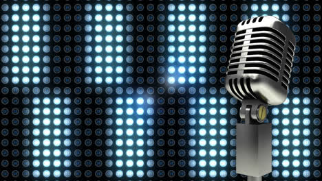 Digital-animation-of-microphone-against-shining-lights-on-black-background