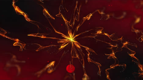 Animation-of-red-confetti-falling,-with-glowing-orange-energy-network,-on-black-background
