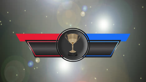 Animation-of-team-and-results-banner-with-gold-cup-and-copy-space-over-glowing-spots