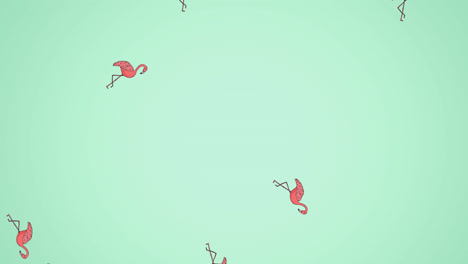 Animation-Von-Flamingos,-Die-Sich-Auf-Grünem-Hintergrund-Bewegen