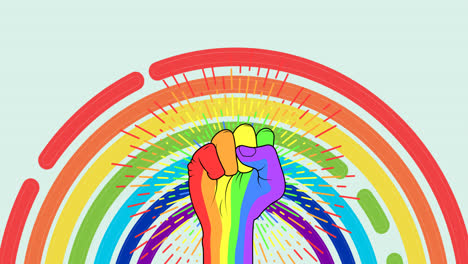 Animation-of-rainbow-coloured-fist-over-rays-and-rainbow