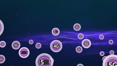 Animation-of-network-of-connections-with-5g-text-on-blue-background