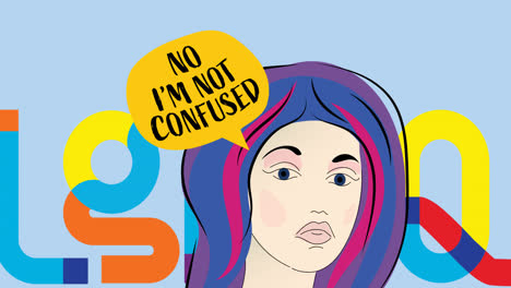 Animation-Des-Textes-„Nein,-Ich-Bin-Nicht-Verwirrt“-In-Einer-Sprechblase-über-Einer-Person-Und-Eines-LGBTQ-Regenbogentexts