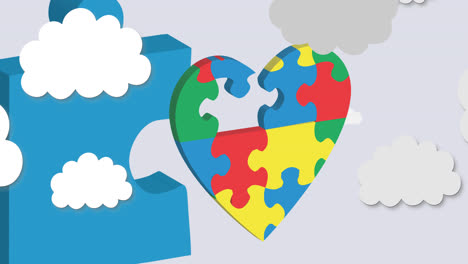 Animation-of-heart-formed-with-autism-awareness-puzzles-with-one-puzzle-missing-on-white