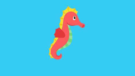 Animation-of-red-sea-horse-with-copy-space-on-blue-background