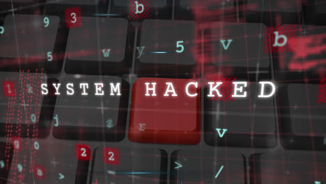 Animation-of-cyber-attack-warning-over-computer-keyboard-with-red-key-in-background