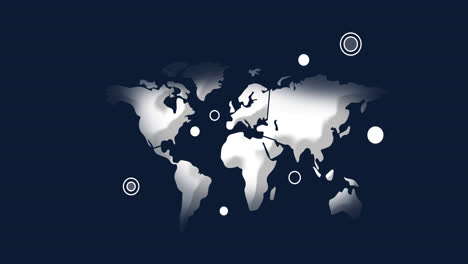 Animación-De-Puntos-De-Ubicación-Blancos-Sobre-El-Mapa-Mundial-Sobre-Fondo-Azul