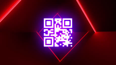 Digital-animation-of-glowing-qr-code-against-glowing-neon-red-tunnel-on-black-background