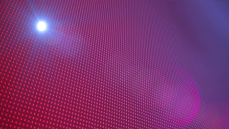 Animation-of-glowing-spot-with-lens-flare-over-rows-of-pink-dots-on-purple-background