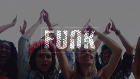 Animation-of-funk-text-over-clapping-and-jumping-people
