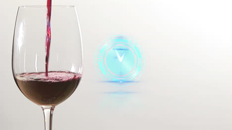Animation-of-digital-clock-over-glass-of-wine-on-white-background