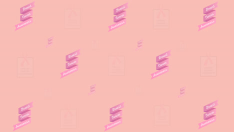 Animation-of-multiple-pink-ribbon-logo-and-breast-cancer-text-glowing-on-pink-background