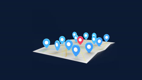 Animation-of-red-and-blue-location-pins-over-map-on-blue-background
