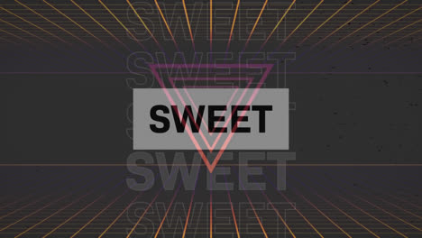 Animation-of-sweet-text-over-grid-on-black-background