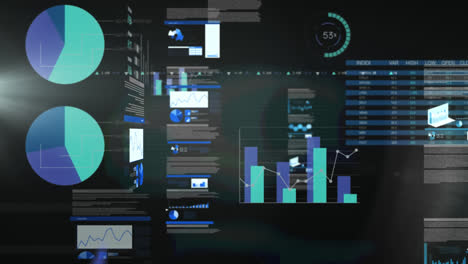 Animation-Von-Statistiken-Und-Datenverarbeitung-Auf-Schwarzem-Hintergrund