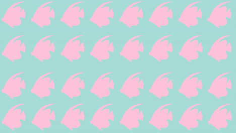 Animation-of-rows-of-pink-fish-with-copy-space-on-blue-background