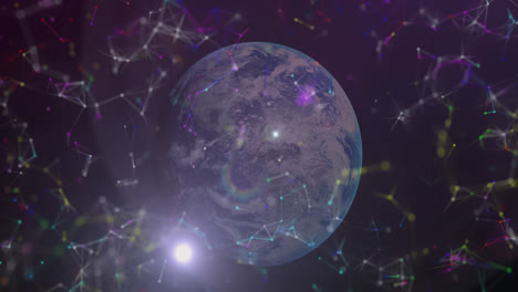 Animation-Von-Verbindungsnetzwerken-über-Den-Globus-Auf-Violettem-Hintergrund