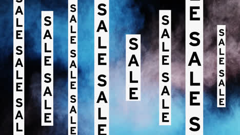 Animation-of-sale-text-over-white-moving-colorful-clouds-on-black-background