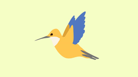 Animation-Eines-Tropischen-Vogels,-Der-Auf-Gelbem-Hintergrund-Fliegt