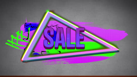 Animation-of-sale-text-in-triangle-over-abstract-background