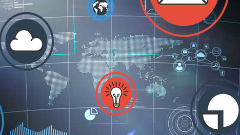 Animation-of-digital-icons-over-world-map-in-background