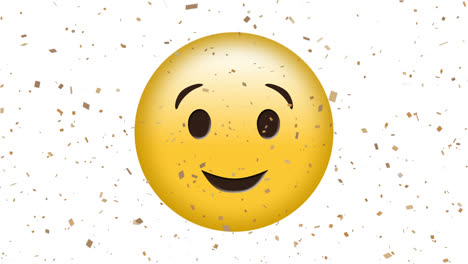 Digital-animation-of-confetti-falling-over-winking-face-emoji-against-white-background