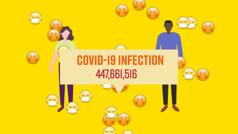 Covid-19-infection-text-with-increasing-cases-against-man-and-woman-maintaining-social-distancing