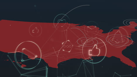 Animación-De-La-Red-De-íconos-Digitales-Sobre-El-Mapa-De-Los-Estados-Unidos-De-América