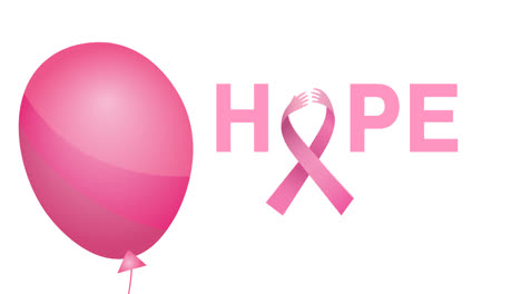 Animation-of-flying-pink-balloon-over-pink-ribbon-logo-and-hope-text