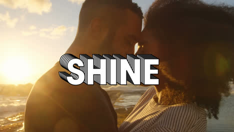 Animation-of-shine-text-over-couple-on-the-beach